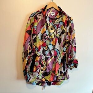 Luui Y2K Sheer Abstract Print Lightweight Jacket Anorak Size S Arty Artsy